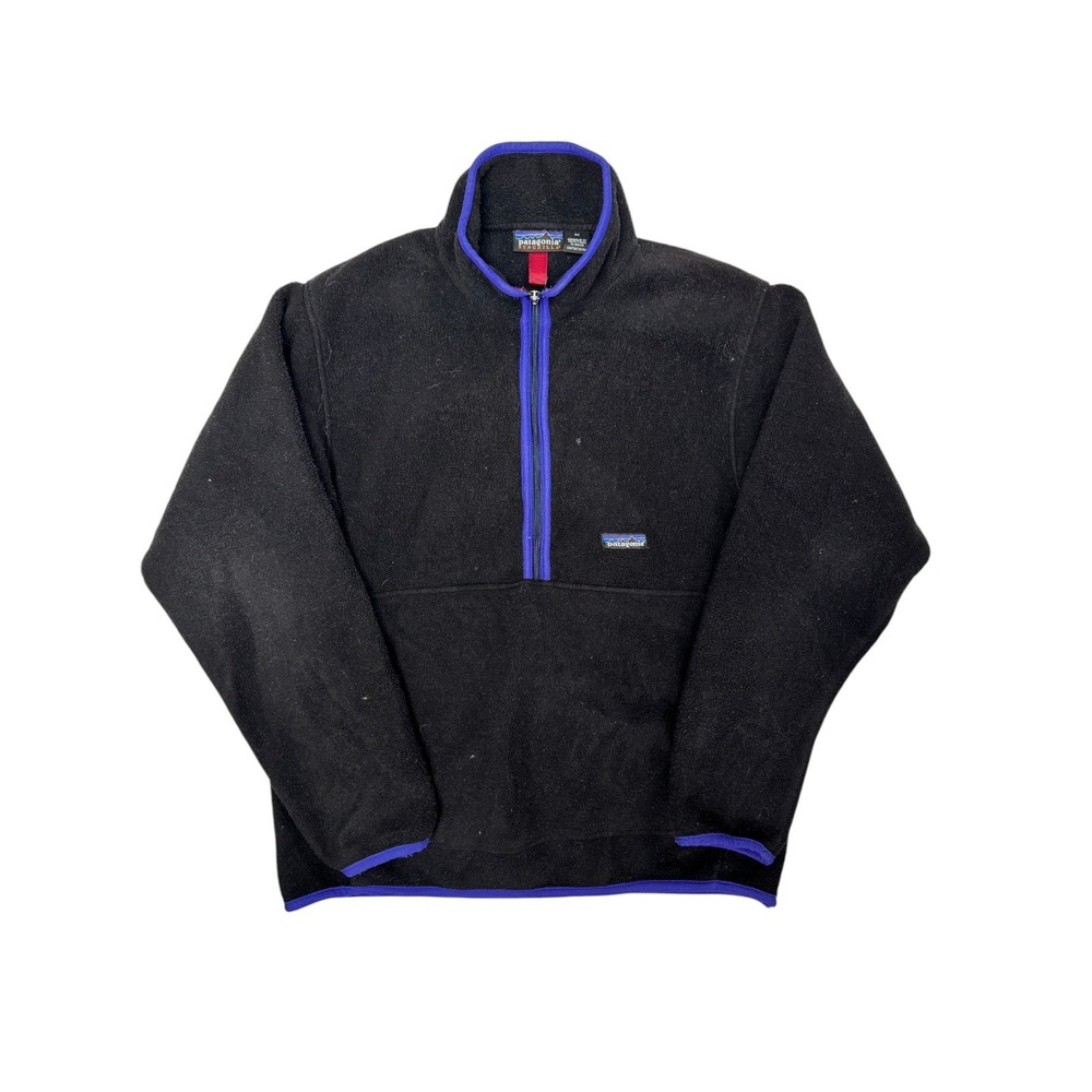 Vtg Patagonia Synchilla Fleece Pullover Jacket Men's‎ M Black Blue Quarter Zip